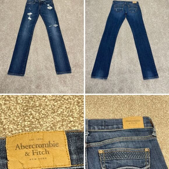 Abercrombie & Fitch womens distress skinny jeans sz 0 25x31 blue jeans denim - Picture 1 of 12